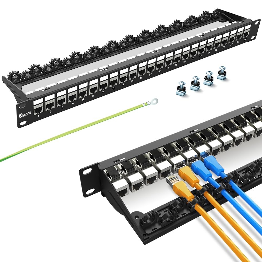 24 Port Cat6 Keystone RJ45 Shielded Patch Panel Smart Cable Management 19"