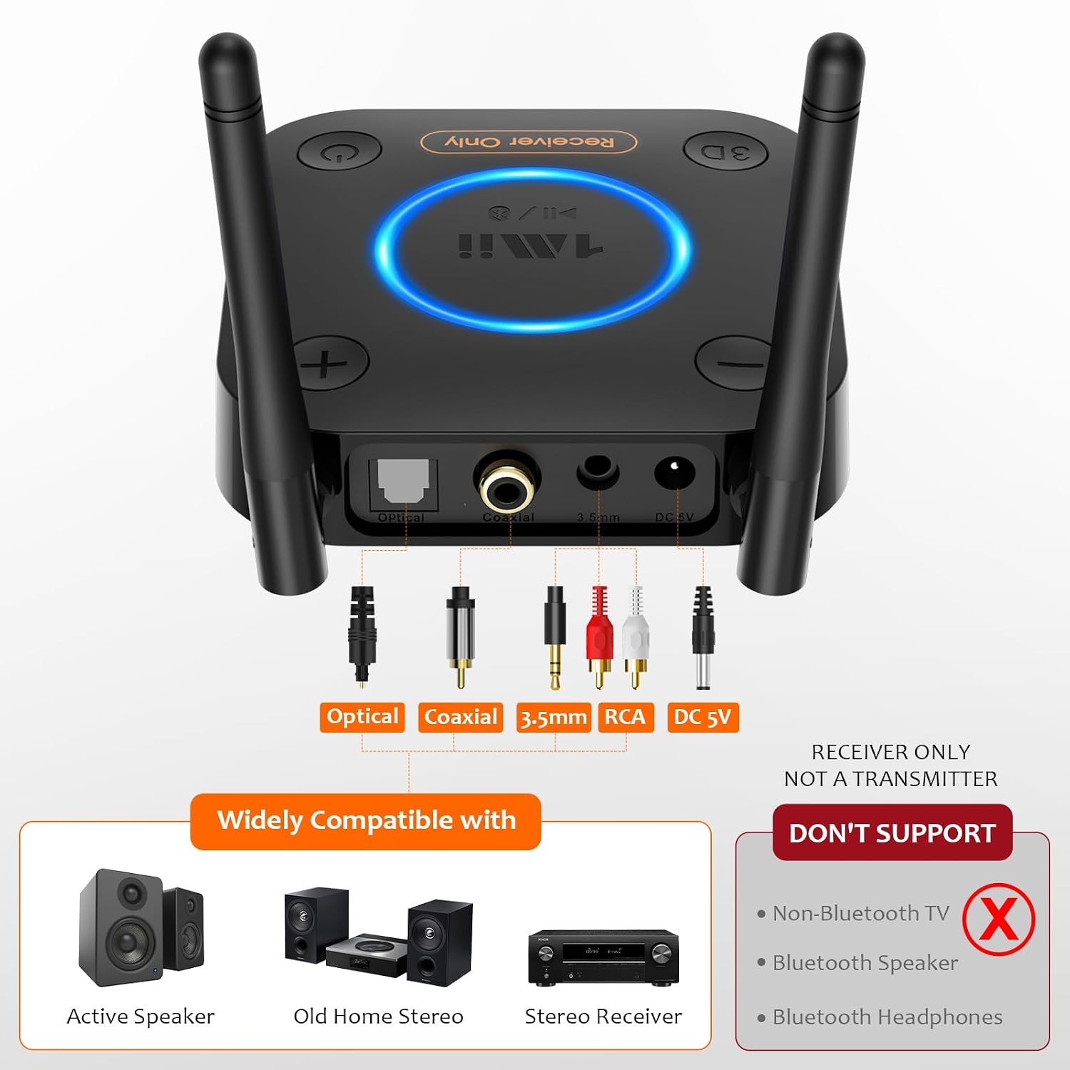 1Mii B06Pro Long Range Bluetooth 5.3 Receiver HiFi Wireless Audio Adapter