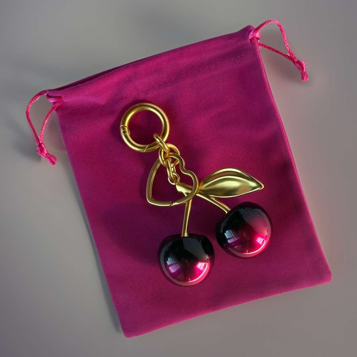 Rare Purple & Black Ombre Cherry Bag Charm – Heart Clasp ~Premium Velvet Dustbag