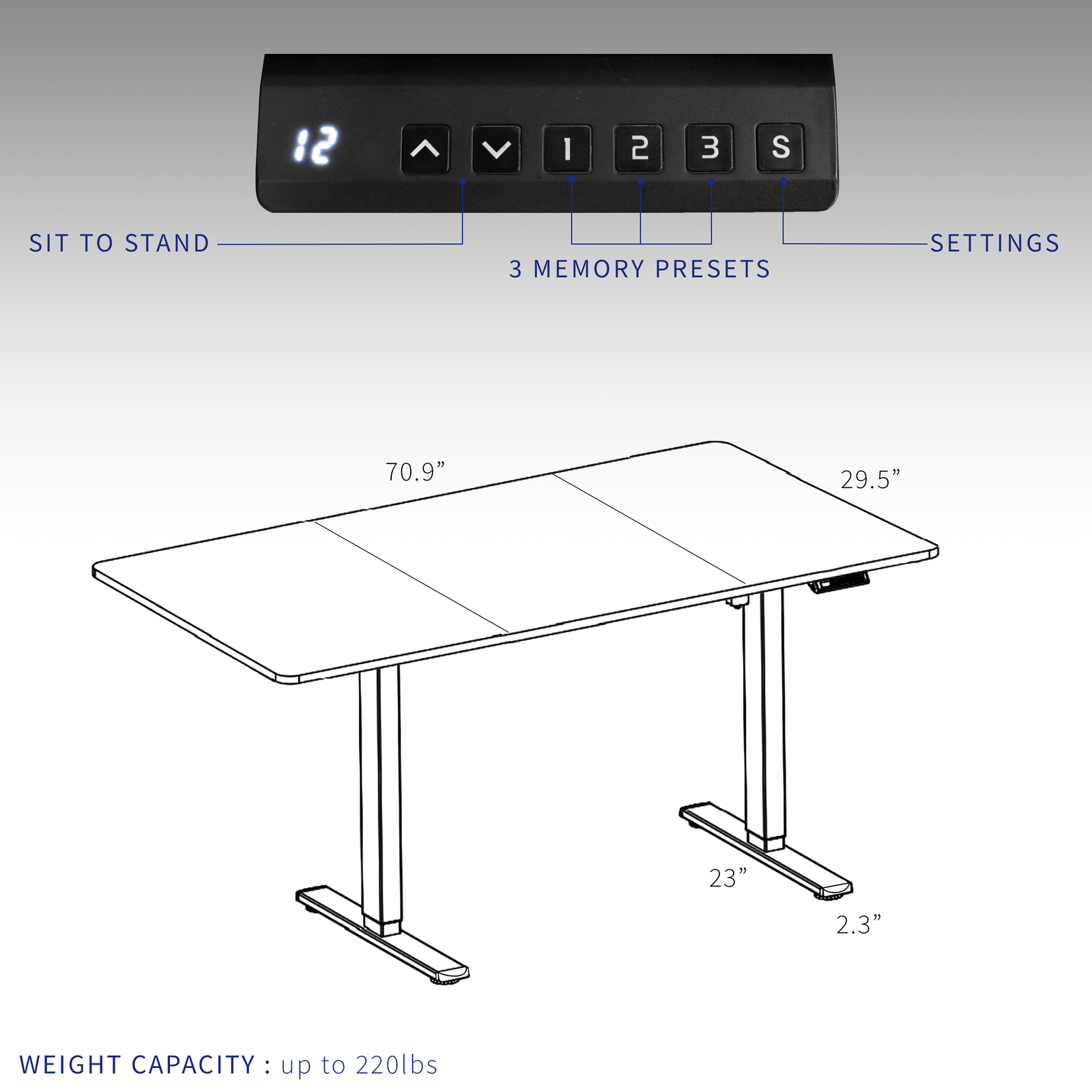 VIVO Electric Dual Motor 71” x 30” Standing Desk, Dark Gray Top, Black Frame