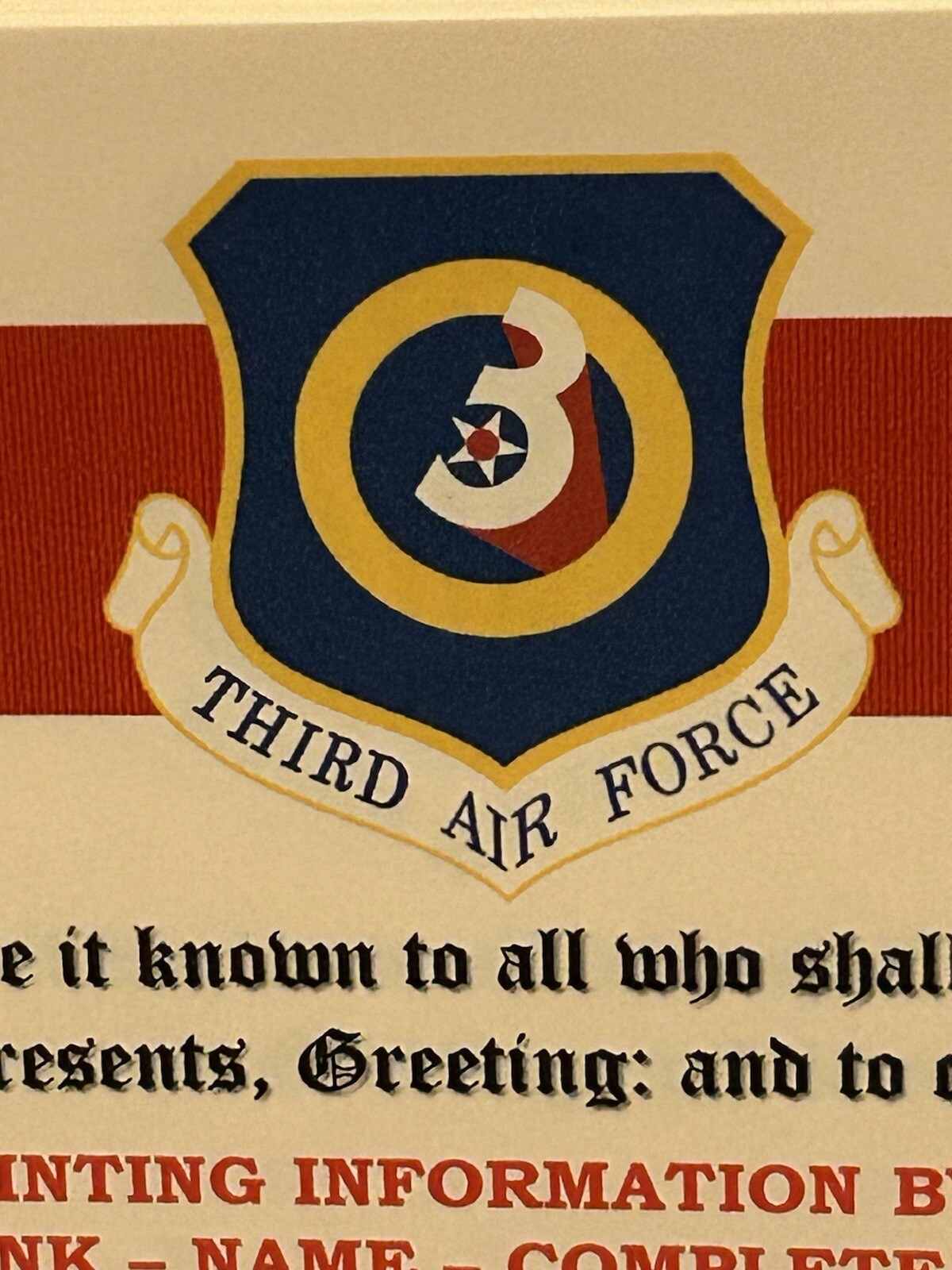U.S. AIR FORCE / 3RD AIR FORCE - MERITORIOUS UNIT COMMENDATION CERTIFICATE