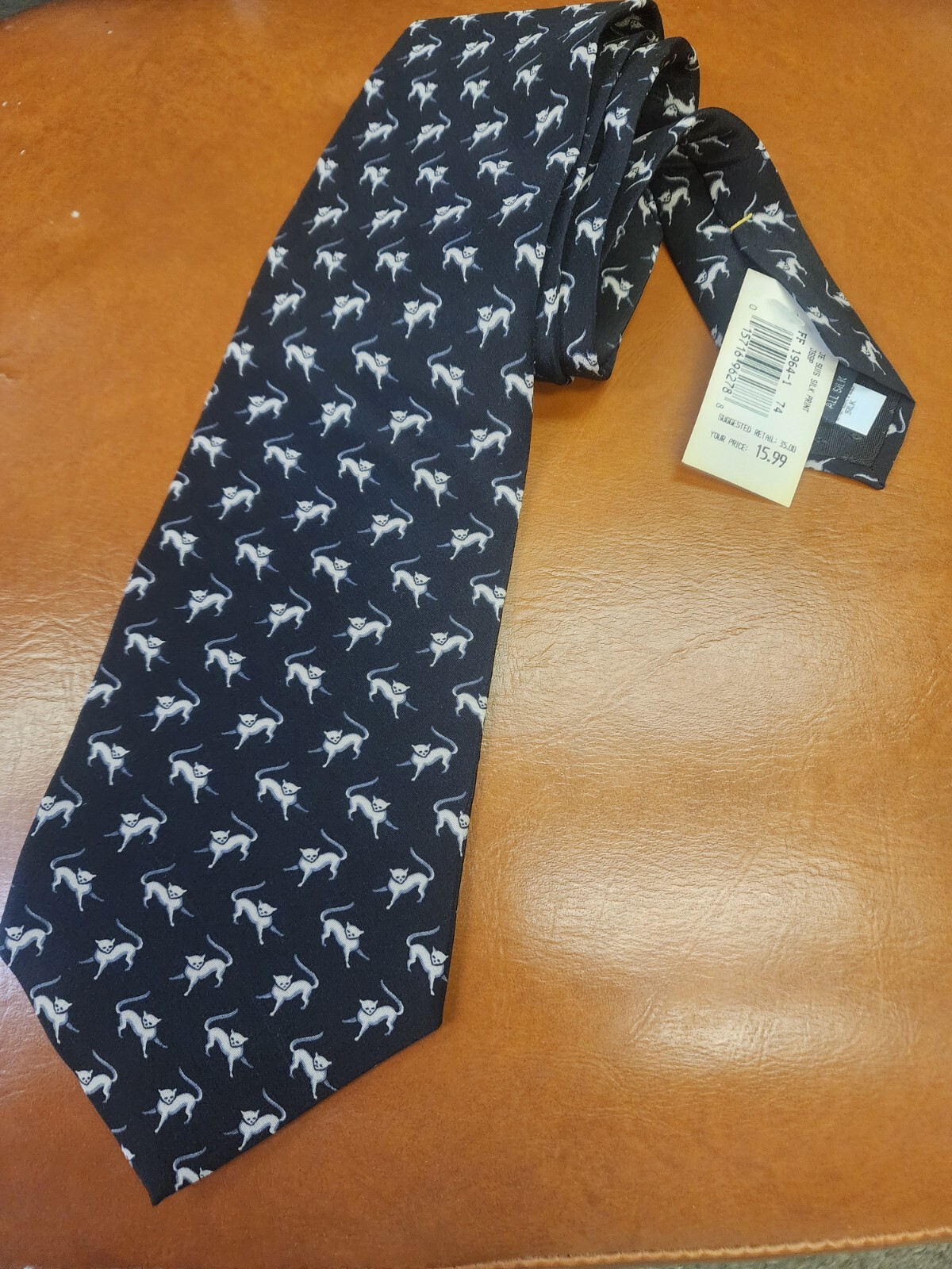 New Vtg NWT NOS Je Suis Silk Tie Cats All Over Print Jacquard USA