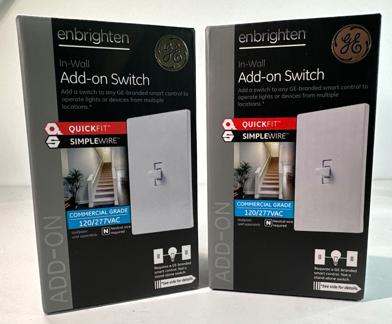 2X GE Enbrighten Add-On Switch With QuickFit And SimpleWire, Toggle, White 46200