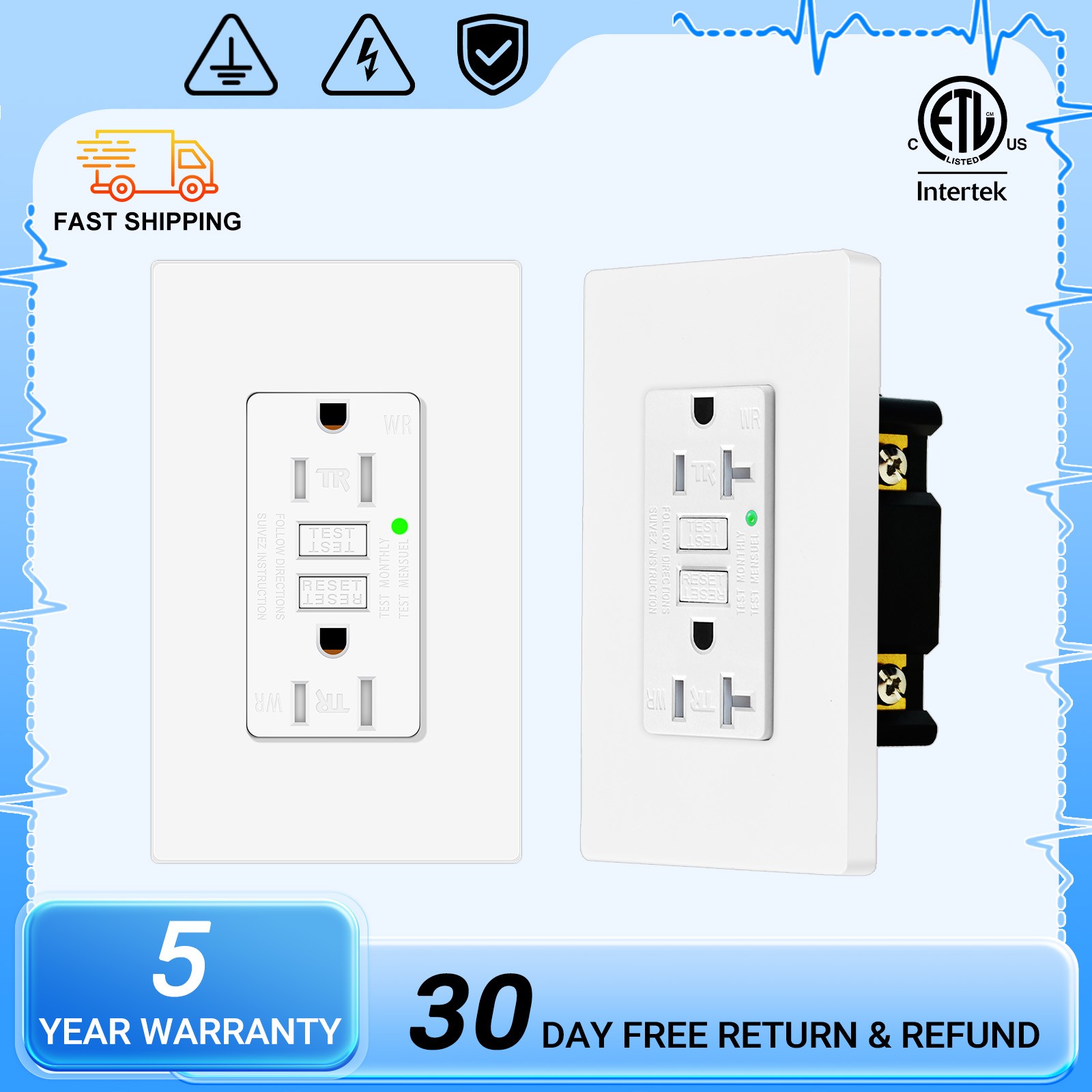 15A / 20A AMP 125-Volt GFCI GFI Safety Outlet Receptacles Tamper Resistant White