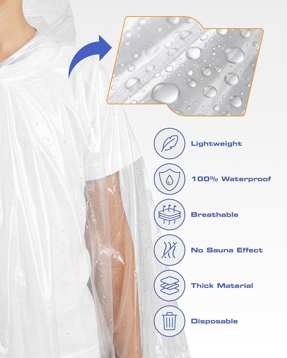 Disposable Rain Ponchos for Adults (5 Pack)