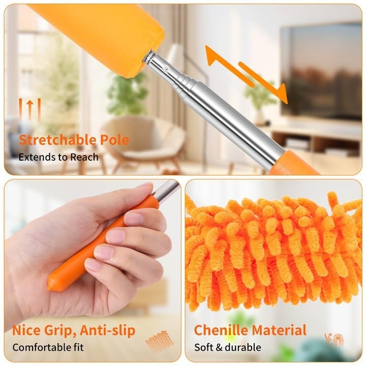 Extendable Microfiber Duster Set - Washable, Multi-Purpose for Home & Office Use