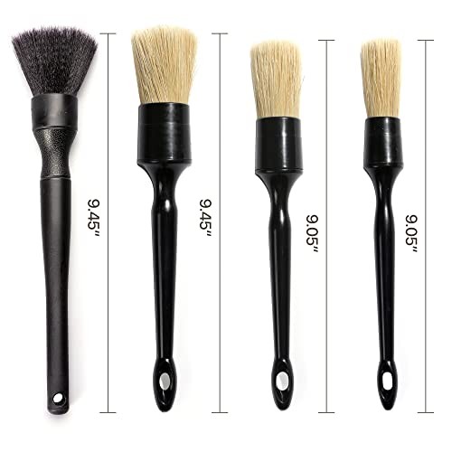 Car Detailing Brush Soft Boars Hair, 4PCS Auto Detail Dust Brushes, Perfect