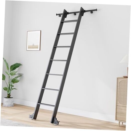 8ft Rolling Library Aluminium Step Ladder 96" with 96" Ladder + 4FT Hook Kit