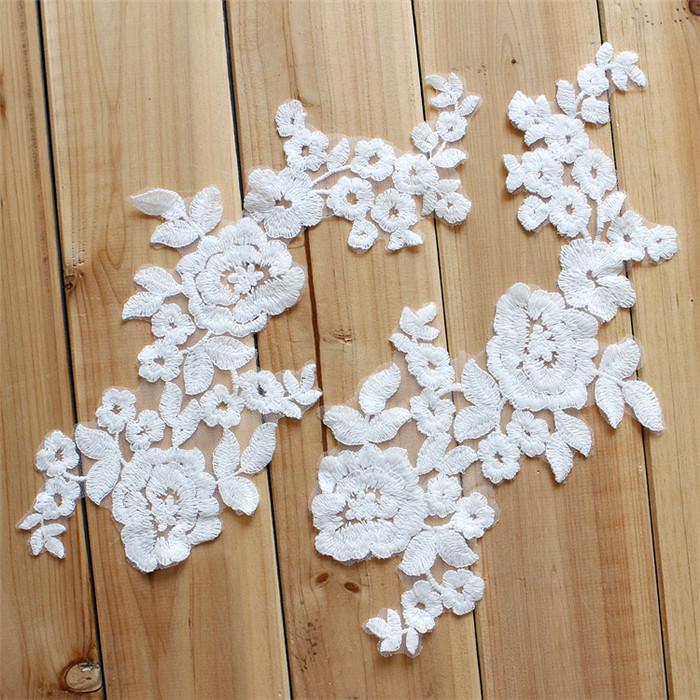 Costume Lace Applique Floral Embroidery Trim Evening Dancing Dress Motif 1 Pair