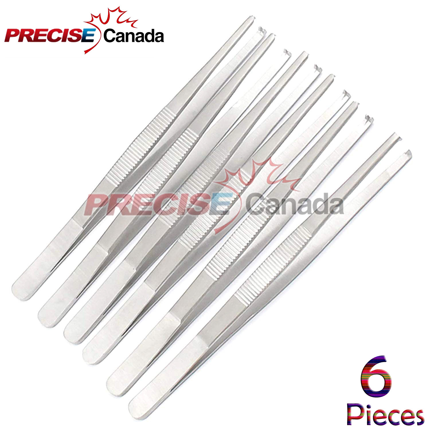 6pcs Tissue Forceps 4.5" Straight 1x2 Teeth Tip Surgical Dental Instruments