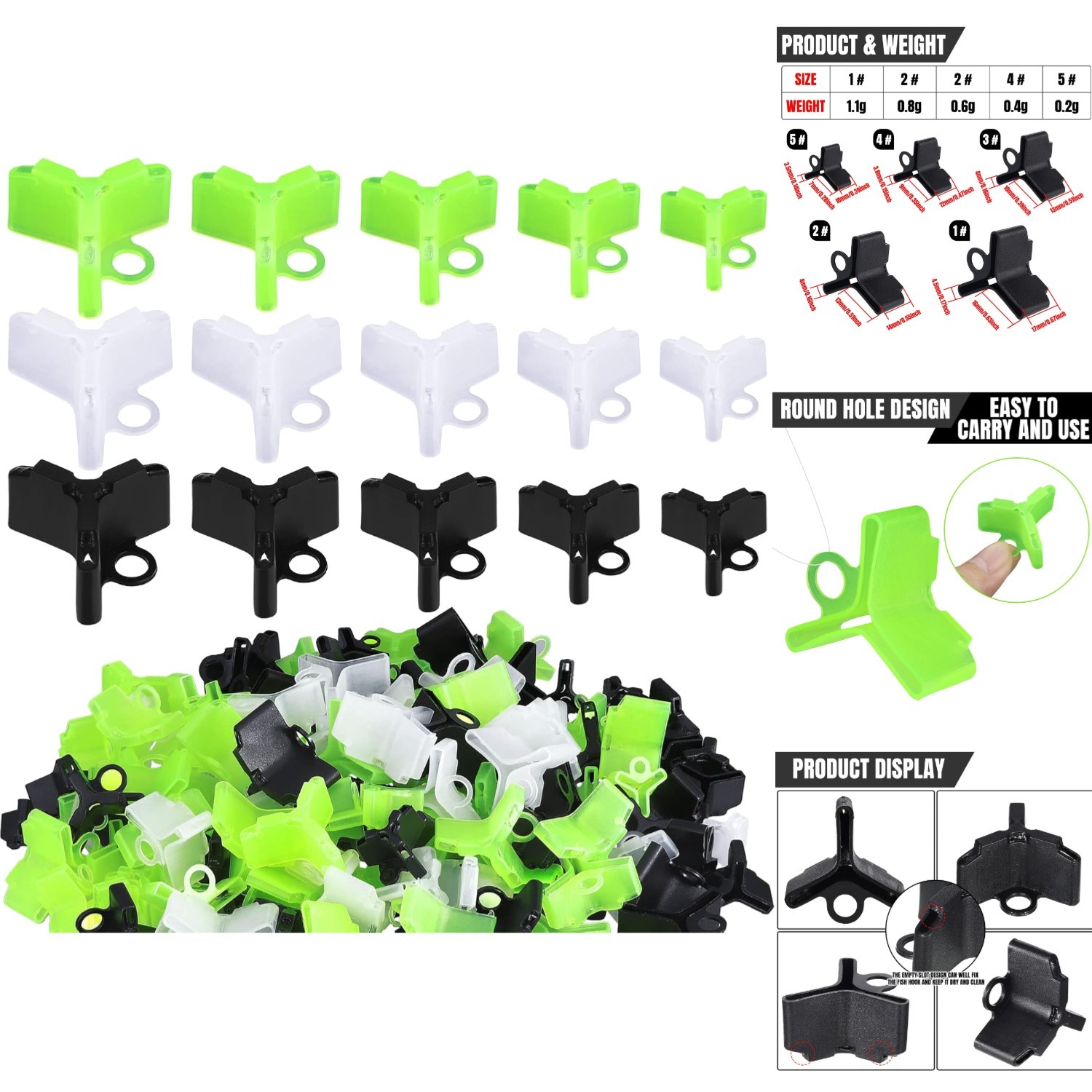 300 Pcs Treble Hook Covers 5 Sizes Fishing Hook Protectors Safety Bonnets Guard