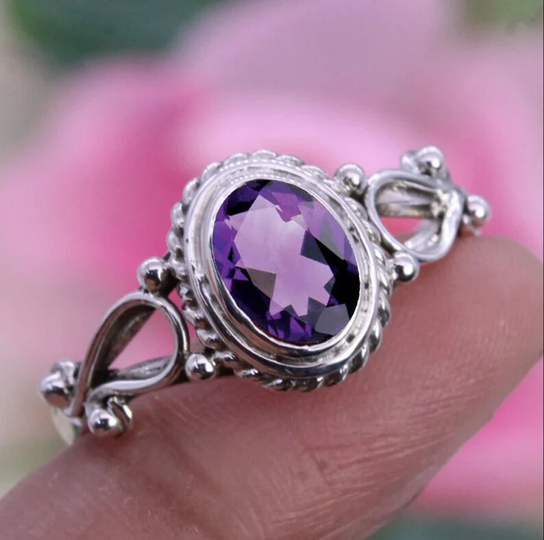 Amethyst Gemstone Ring Solid 925 Silver Handmade Sterling Ring All Size SR170