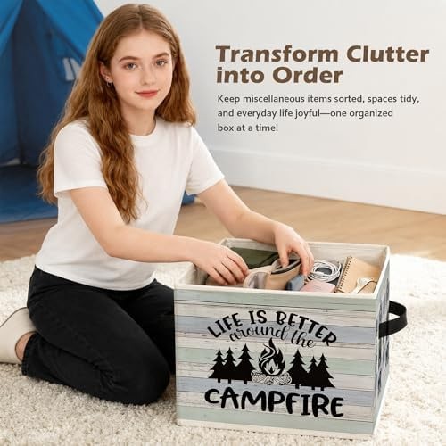 Rustic Camping Storage Box Bins, Life Is Better Around the Campfire Collapsib...