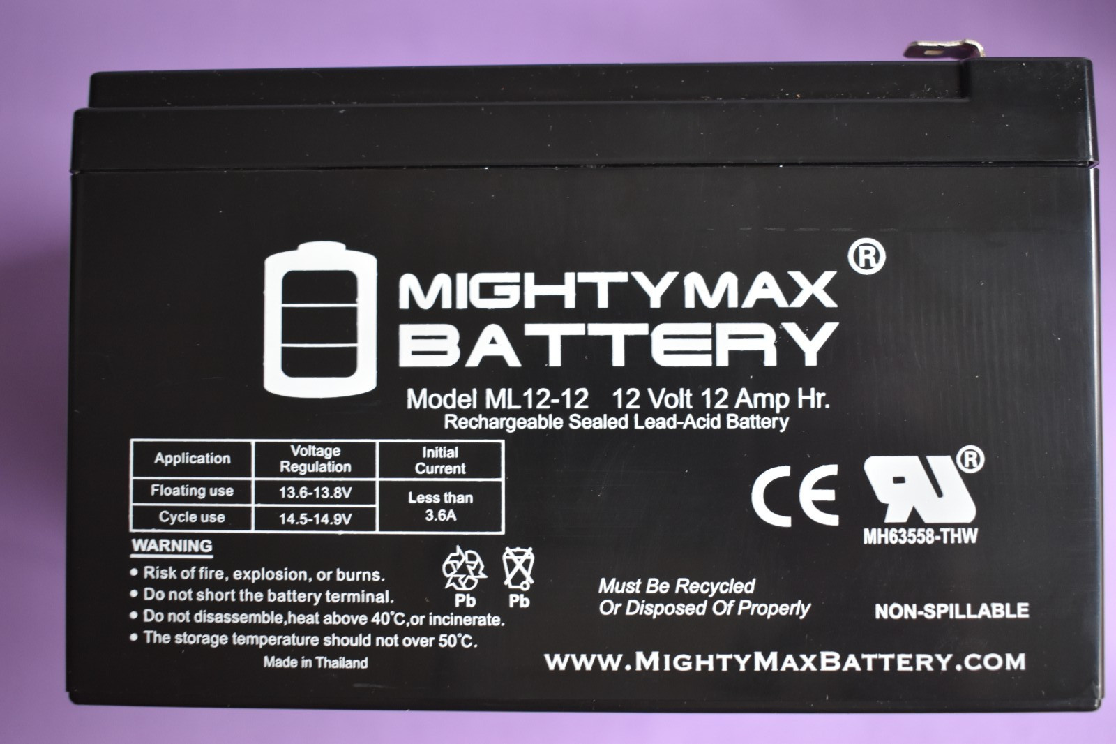 Mighty Max ML12-12 - 12V 12AH F2 BATTERY REPL. -Scooter-New