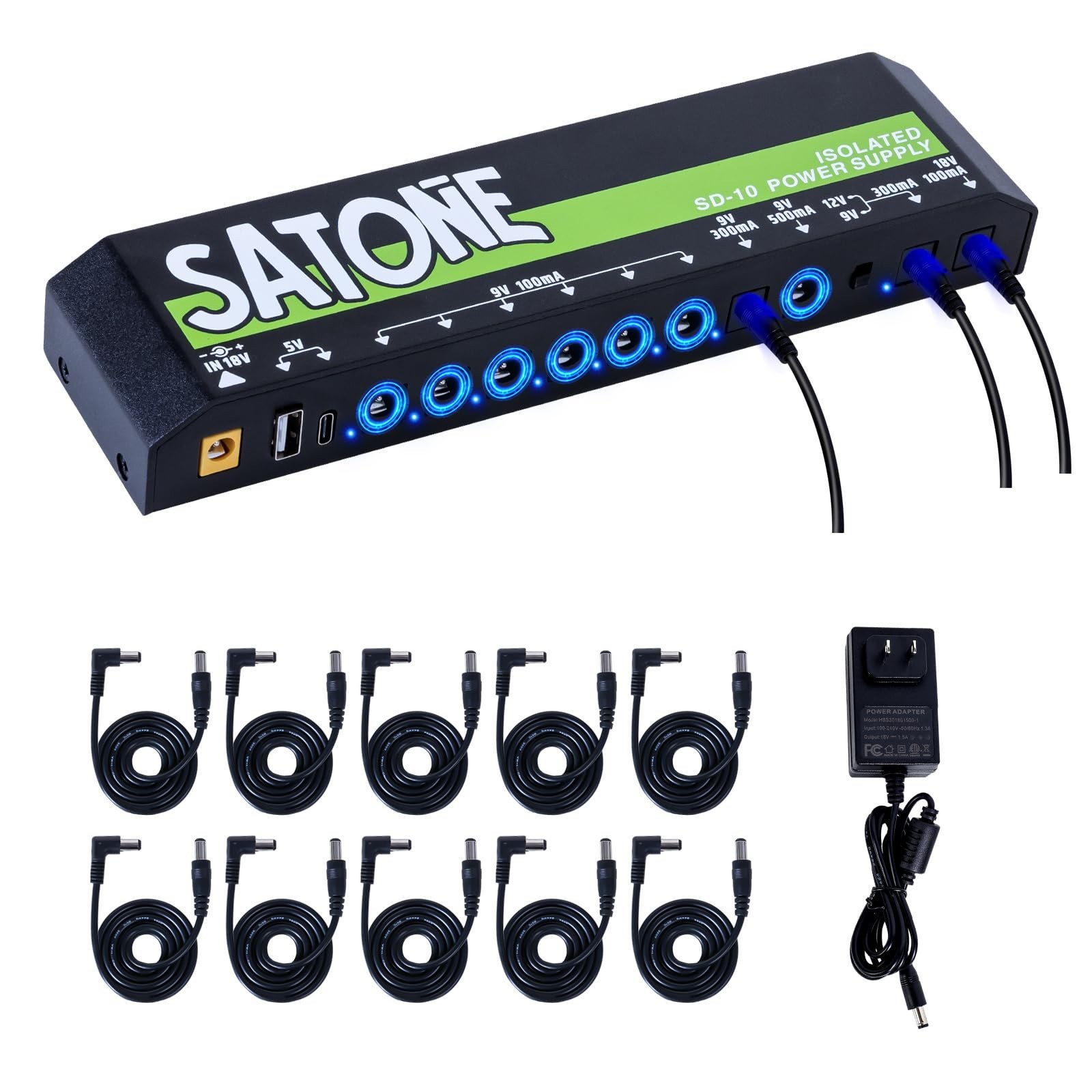 Satone Guitar Pedal Power Supply,12 DC Output(100/300/500ma) Pedal Board Powe...