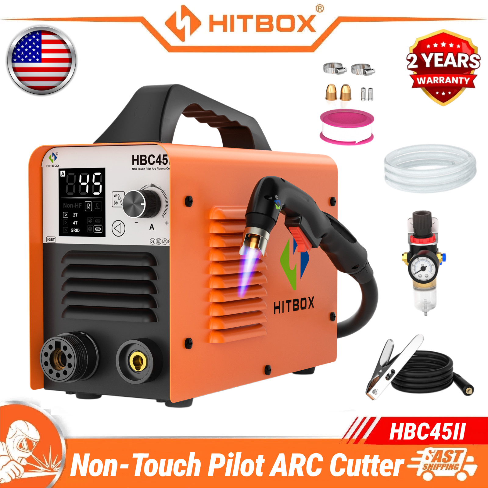 HITBOX 45A 110V/220V Cutting Machine Non-Touch Pilot Arc Air Plasma Cutter 2T/4T