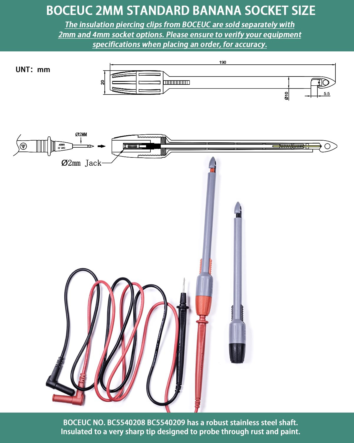 Heavy Duty Wire Piercing Probe, Multimeter Probes Kit for 2Mm Standard Pin Tip