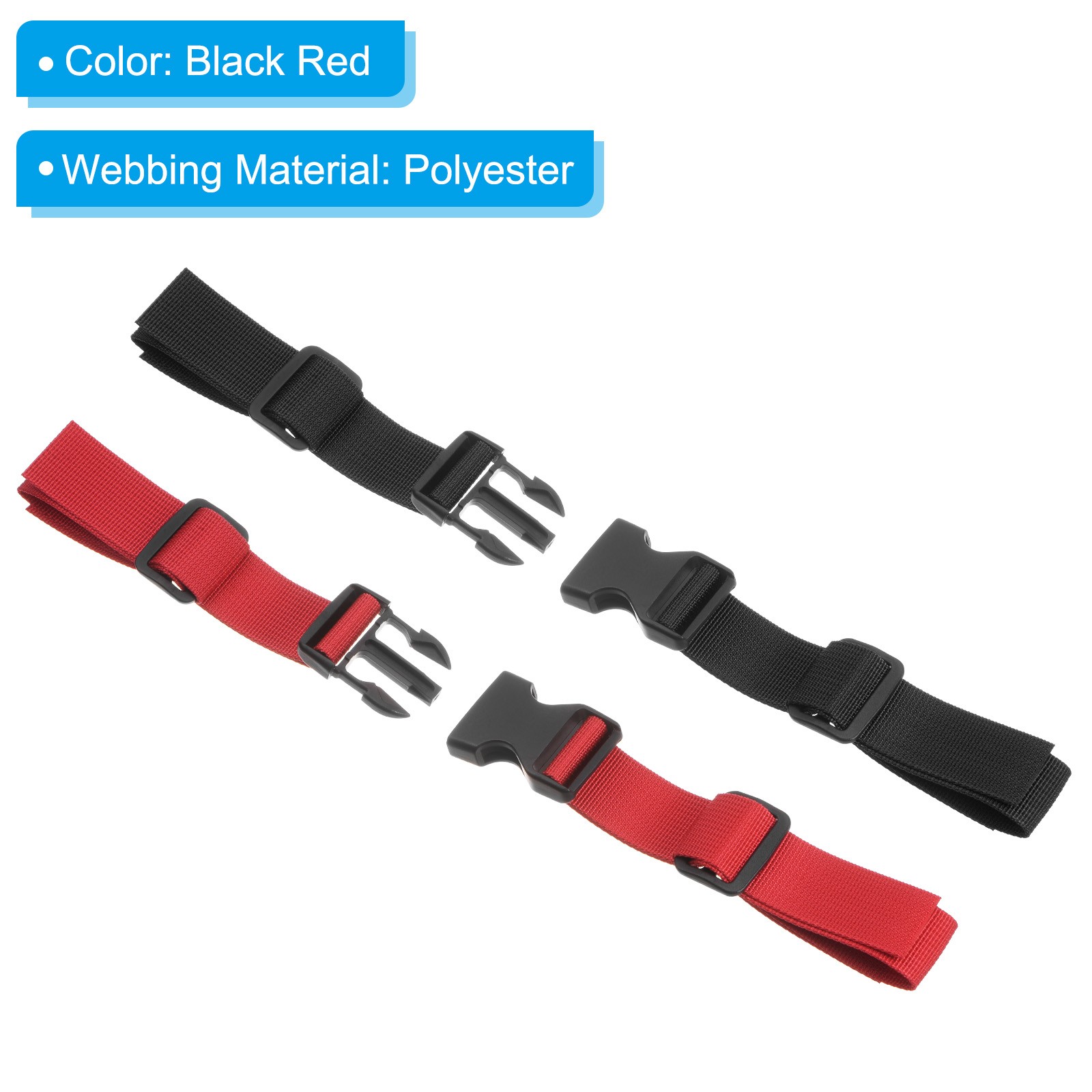 2 Pack Backpack Chest Strap Set Strap w/ Quick-Release Buckle, Black Red