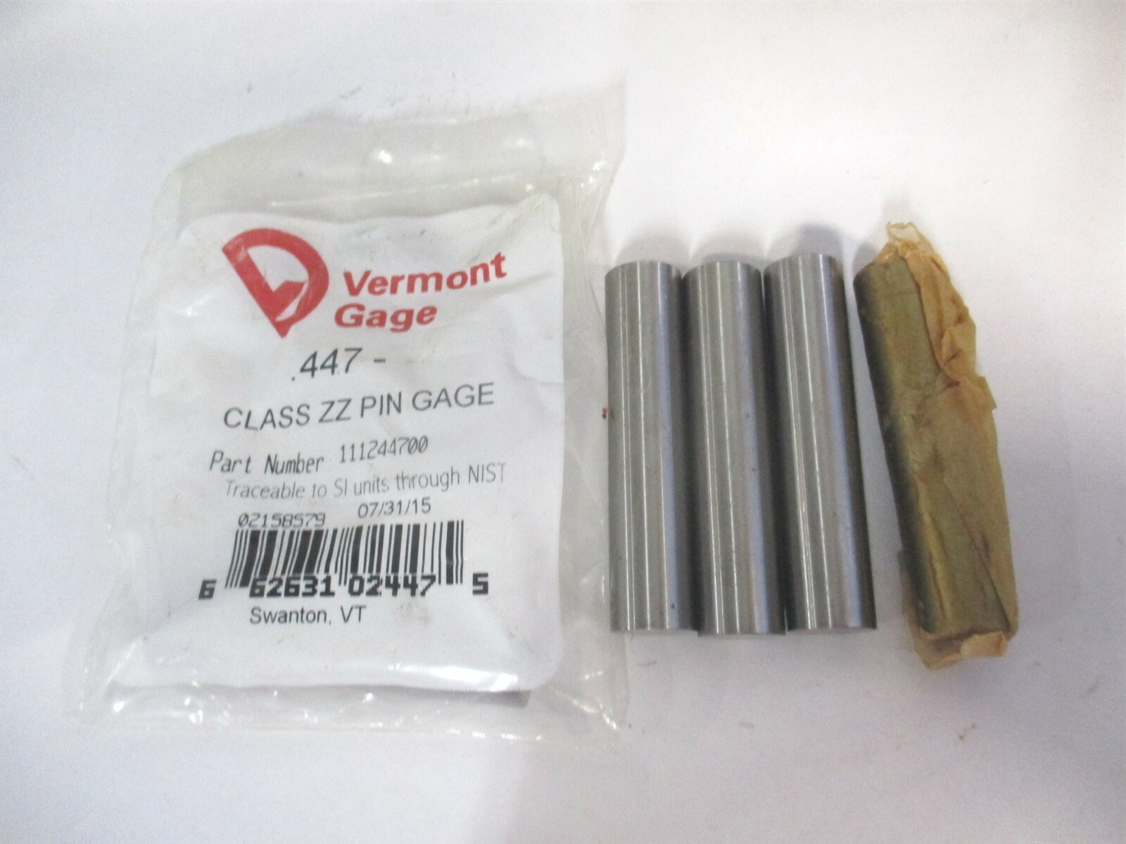 Vermont Gage (111244700) 0.447" Diam Class ZZ Minus Plug & Pin Gage - Lot of 5