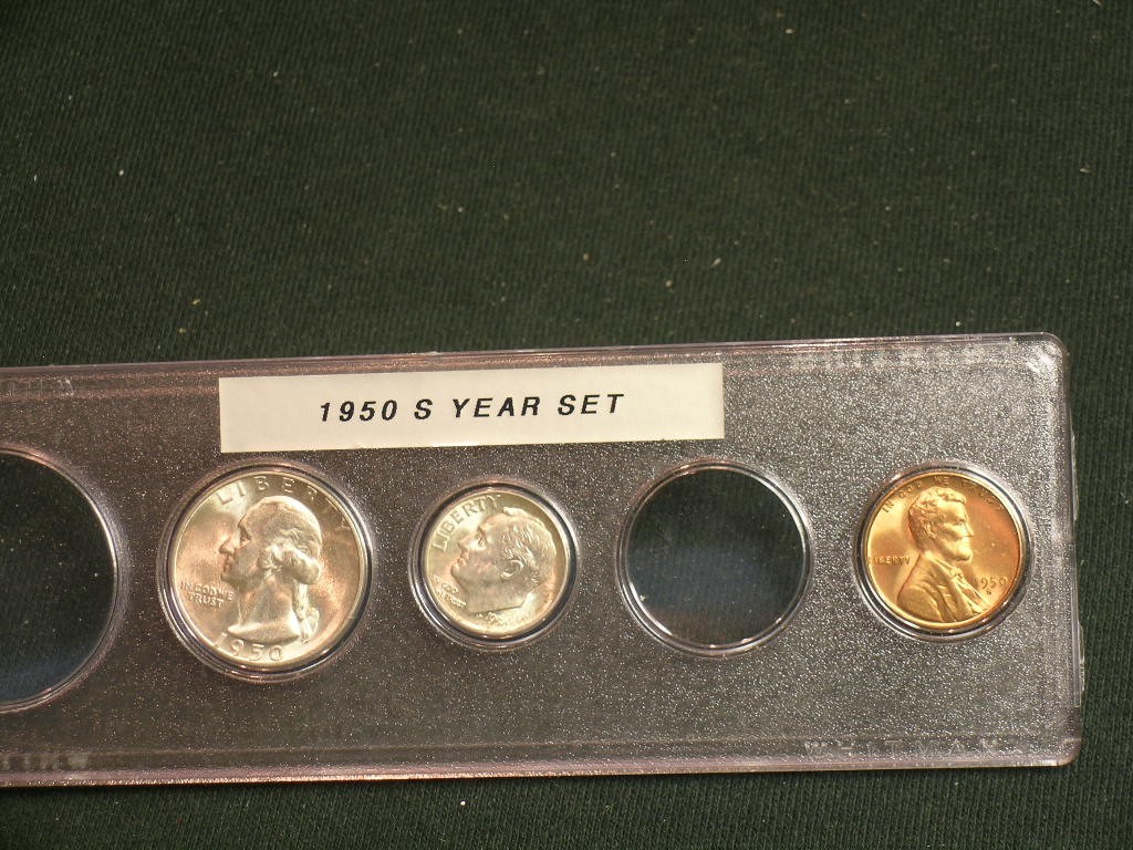 1950 S Brilliant Uncirculated BU Coin Year Set  - Vintage 3 coin set  Luster
