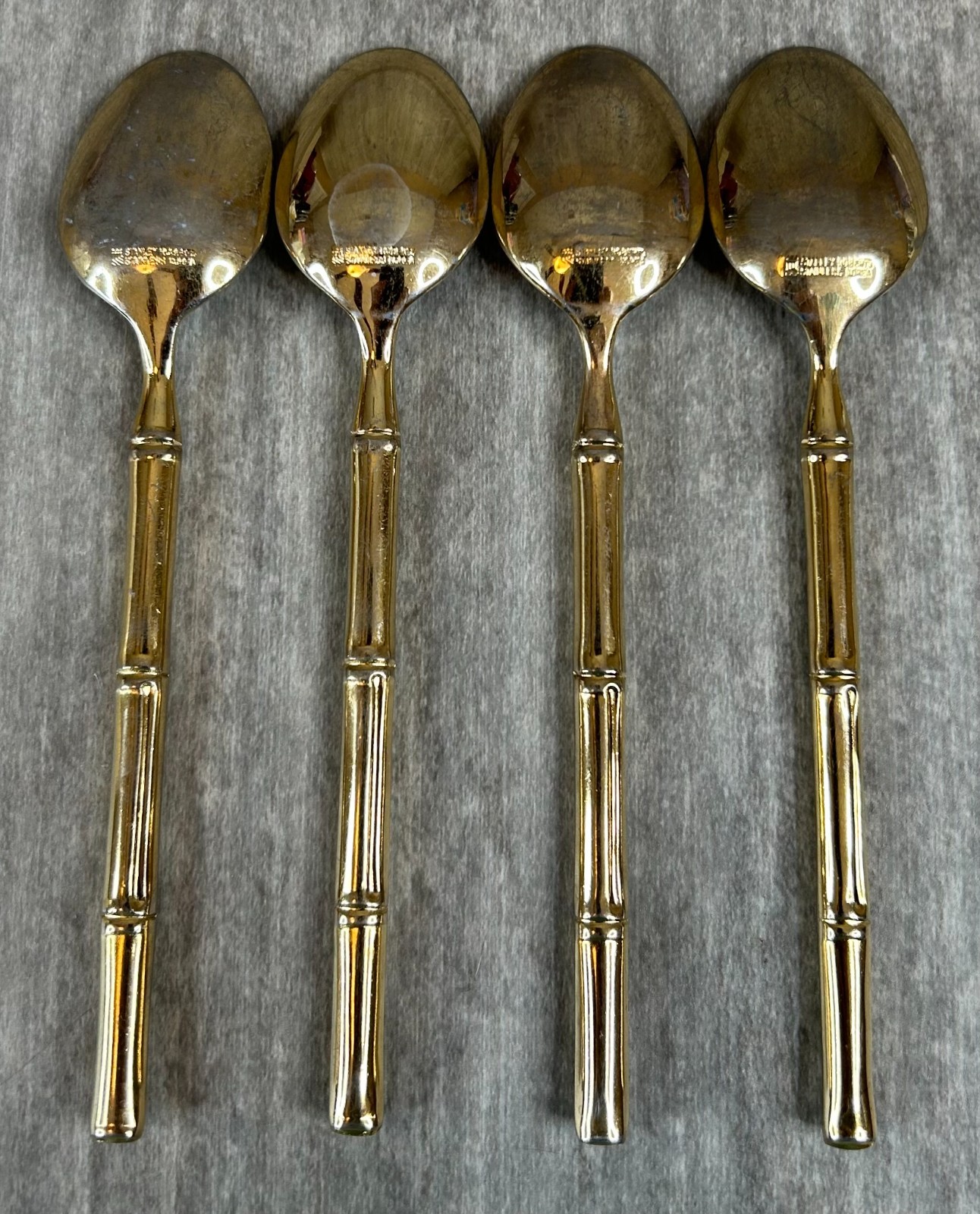 STANLEY ROBERTS BAMBOO TIBURON GOLD PLATED SILVERWARE FLATWARE 4 Teaspoons
