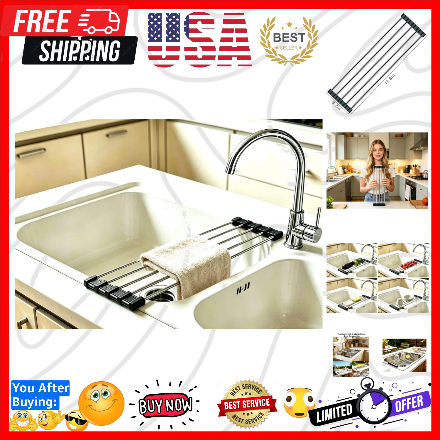 Roll up Dish Drying Rack Over The Sink Kitchen Roll up Sink Drying Rack Porta...