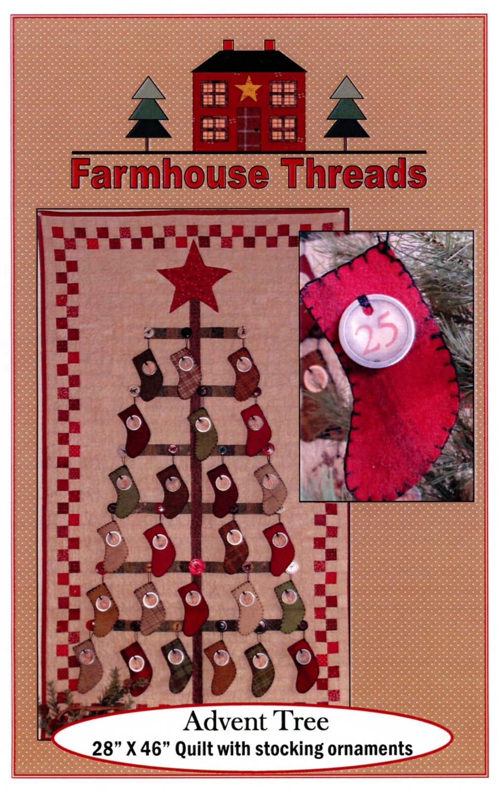 ADVENT TREE 28 x 46 Christmas Tree Quilt w Stocking Ornaments FARMHOUSE THREADS