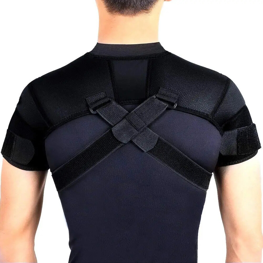 Double Shoulder Brace Torn Rotator Cuff Pain Relief Support Sleeve Adjustable US