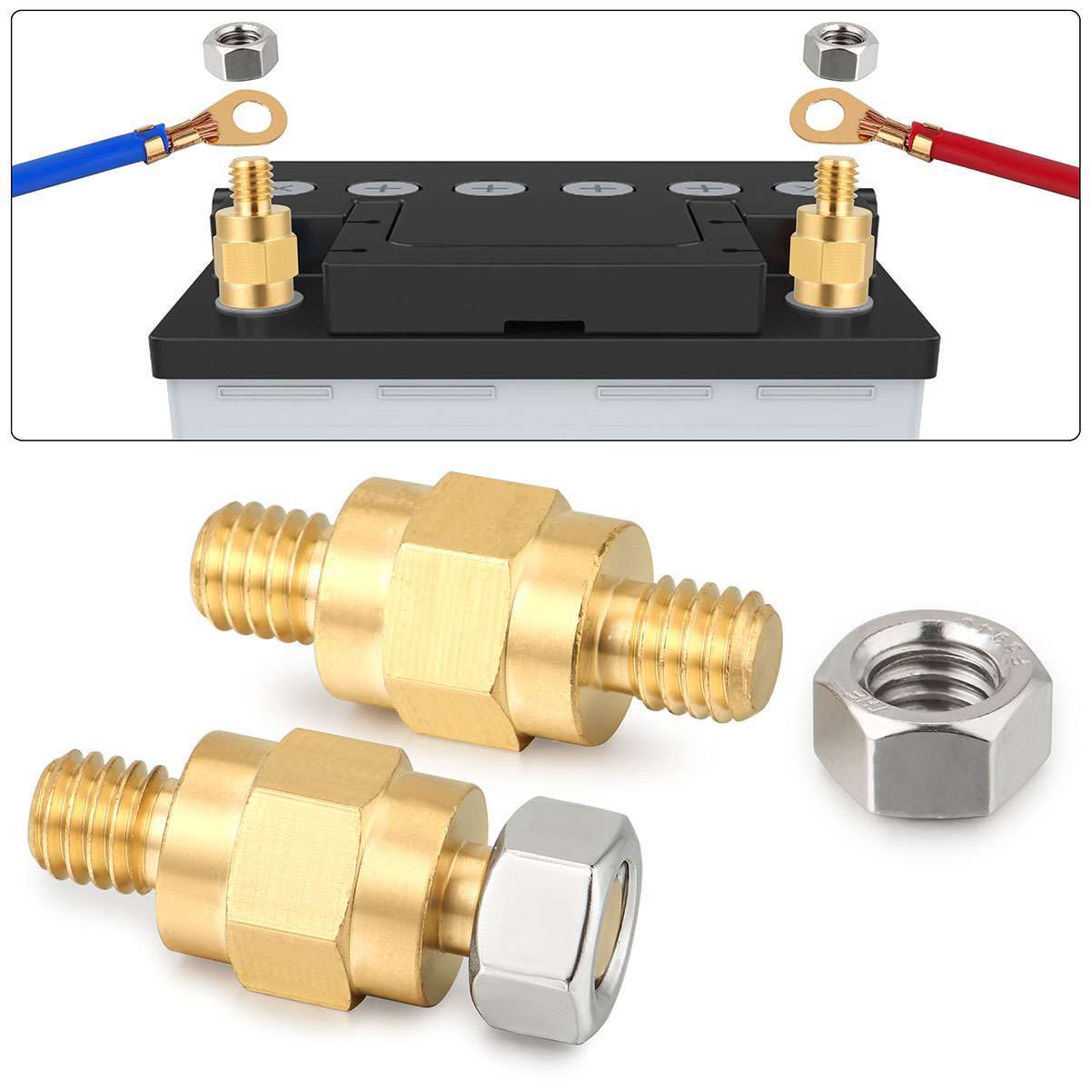 3/8"-16 Brass Side Post Battery Terminal Bolt Standard Extender Stud for GM Post