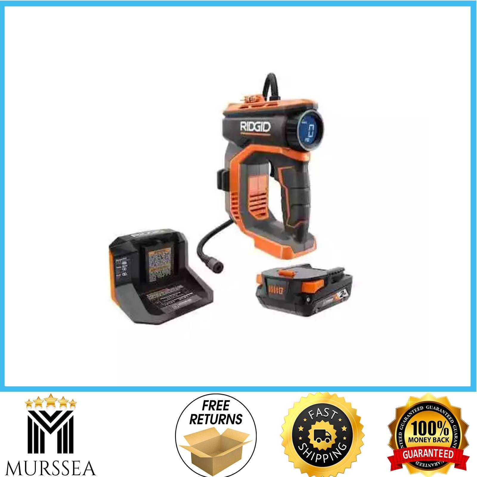 RIDGID 18V Cordless Portable Inflator Kit with 2.0 Ah Battery and Charger