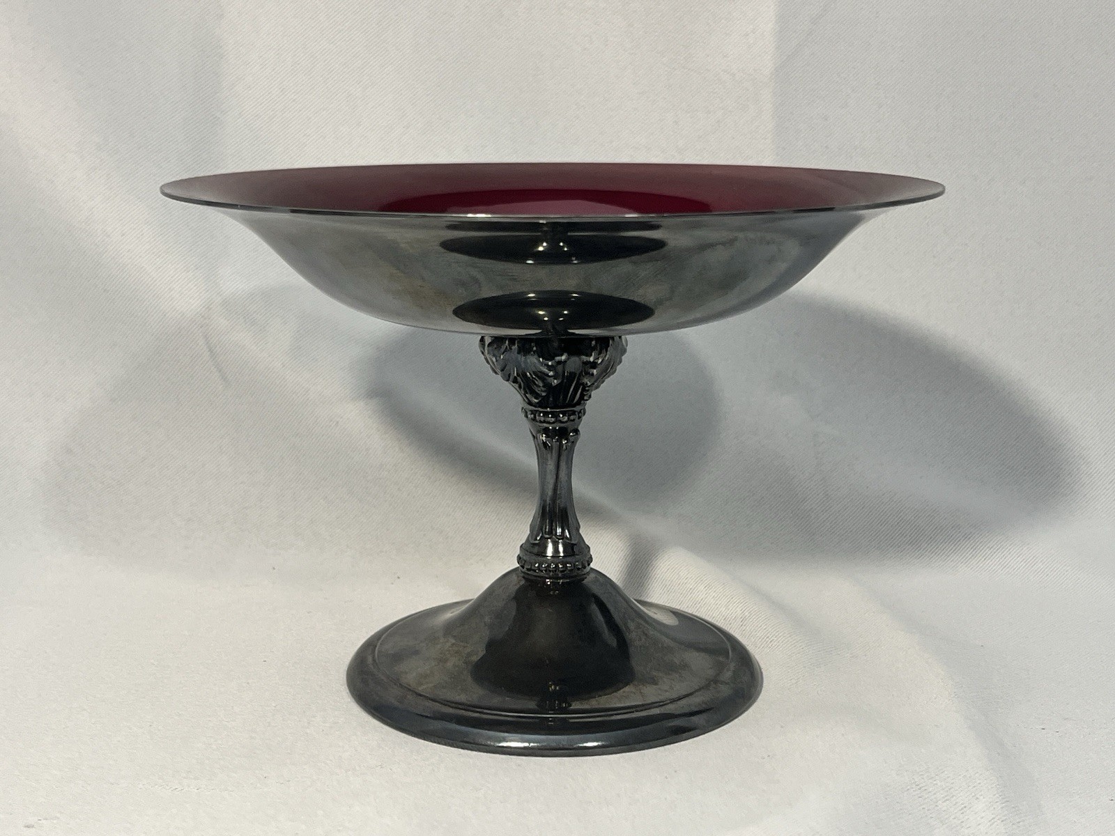 Reed & Barton 141 Red Enamel on Silverplate Footed Compote Dish