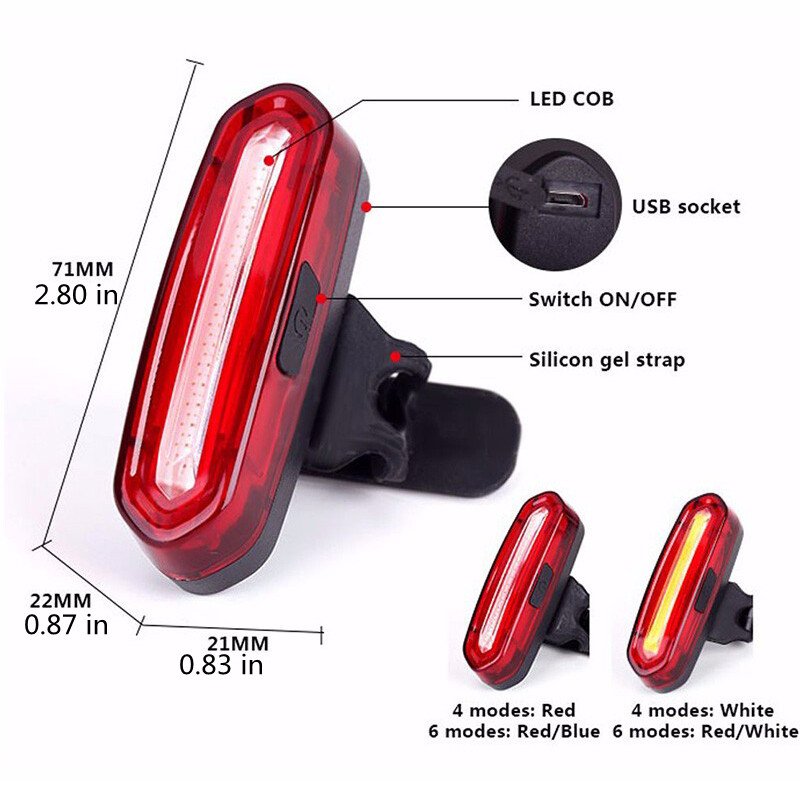 4 PCS 6 Modes USB Rechargeable Rear Warning Light LED Bicycle Cycling Tail Light