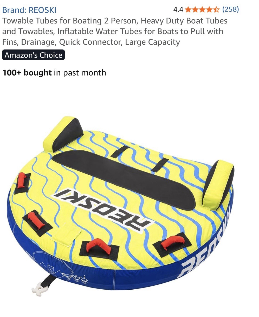 REOSKI Towable Tubes for Boating 2 Person, Heavy Duty Boat Tubes and Towables