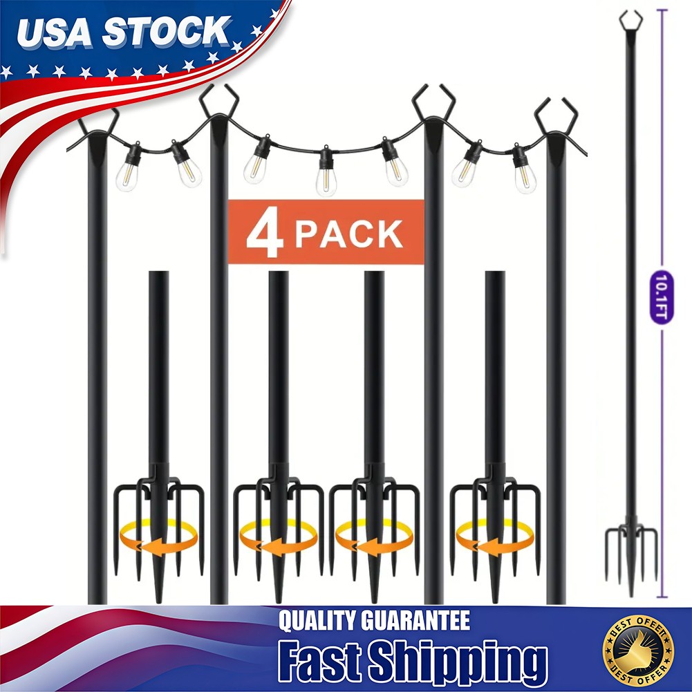 10Ft String Light Poles 4 Pack,Light Poles for Outside Lights,Outdoor with Fe...