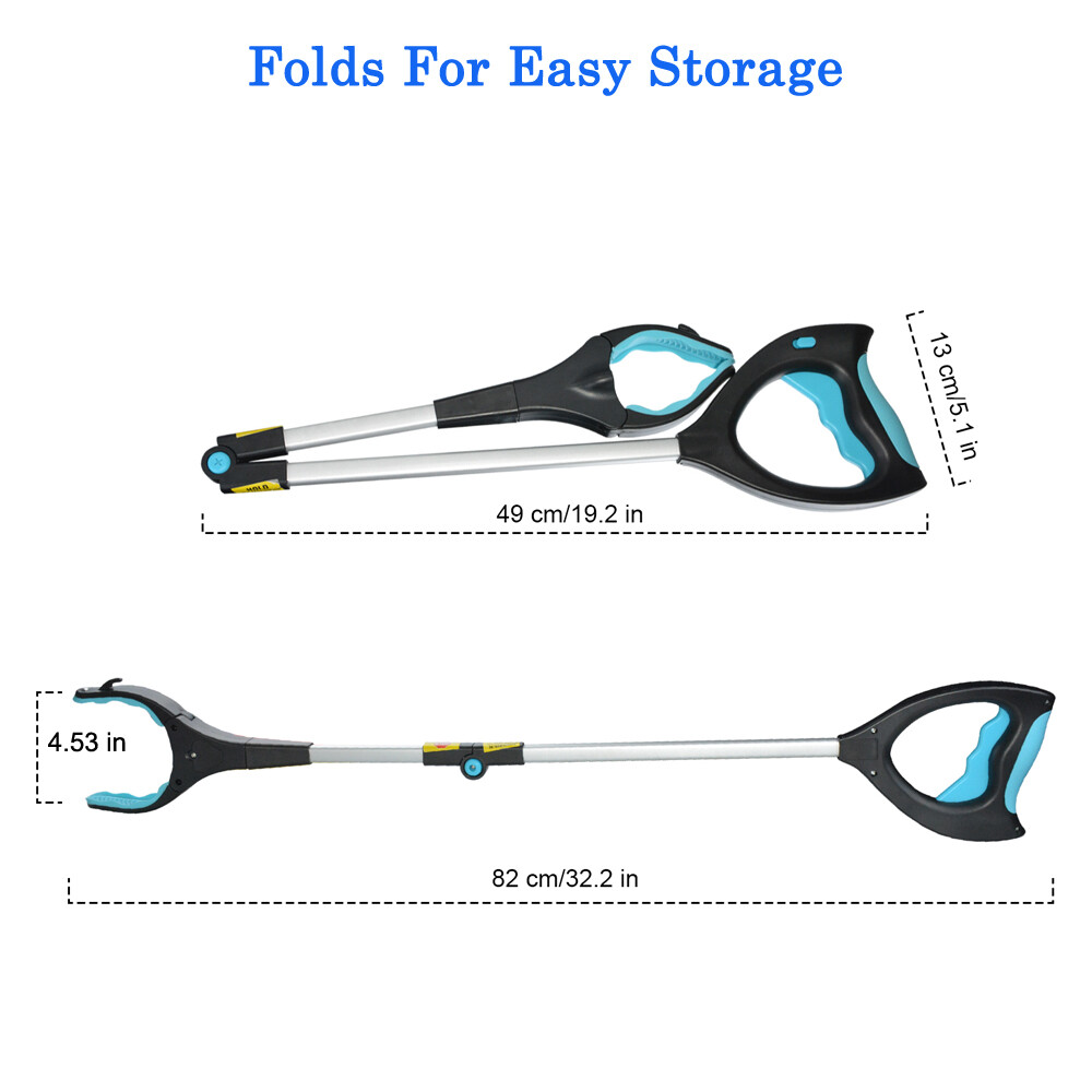 Pick Up Tool Reacher Grabber Reaching Stick Trash Picker Gripper LED Light 32”