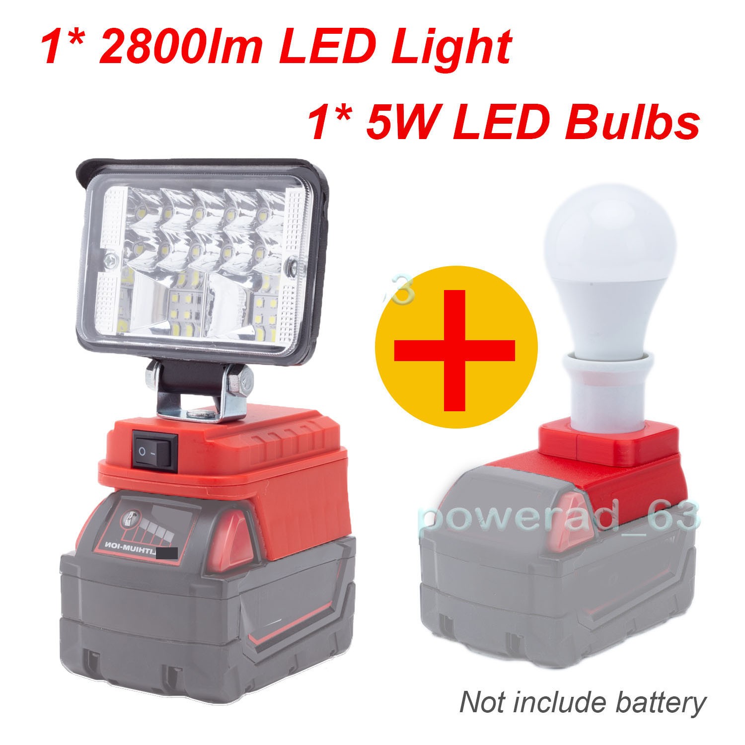Wireless LED Work Light for Milwaukee 18V Battery Cordless E27 LED Bulbs US