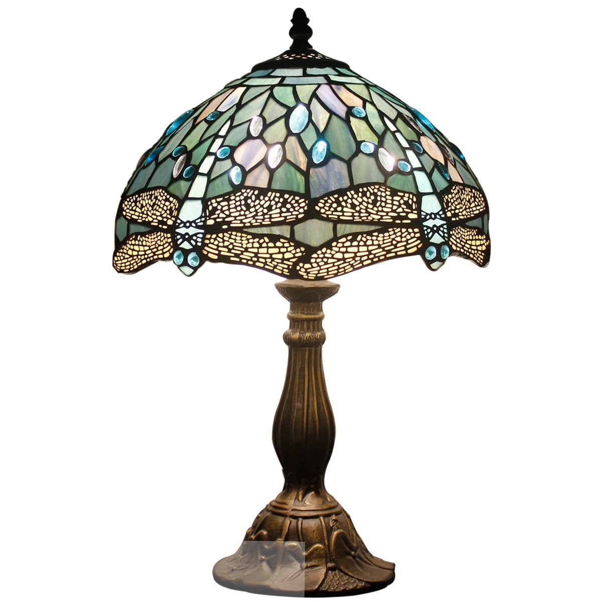 Tiffany Lamp Sea Blue Stained Glass Table Lamp 12X12X18 Inches Dragonfly Styl...