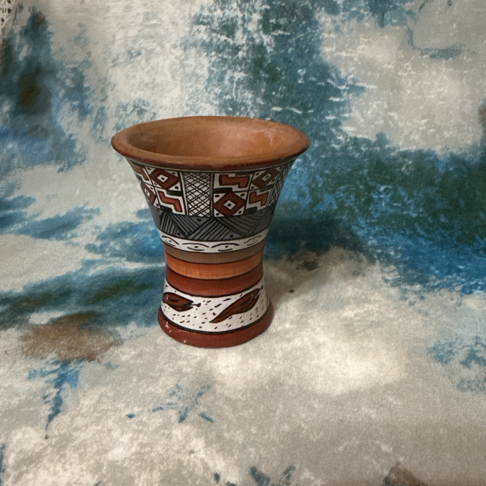 Cusco Peru Art Pottery Hand Painted Patterned Vase Small 3.5" Vintage Decor