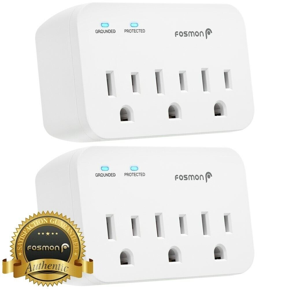 Fosmon [2 PACK][ETL] 3 Outlet 1200J Surge Protector Wall Tap Outlet Plug Adapter