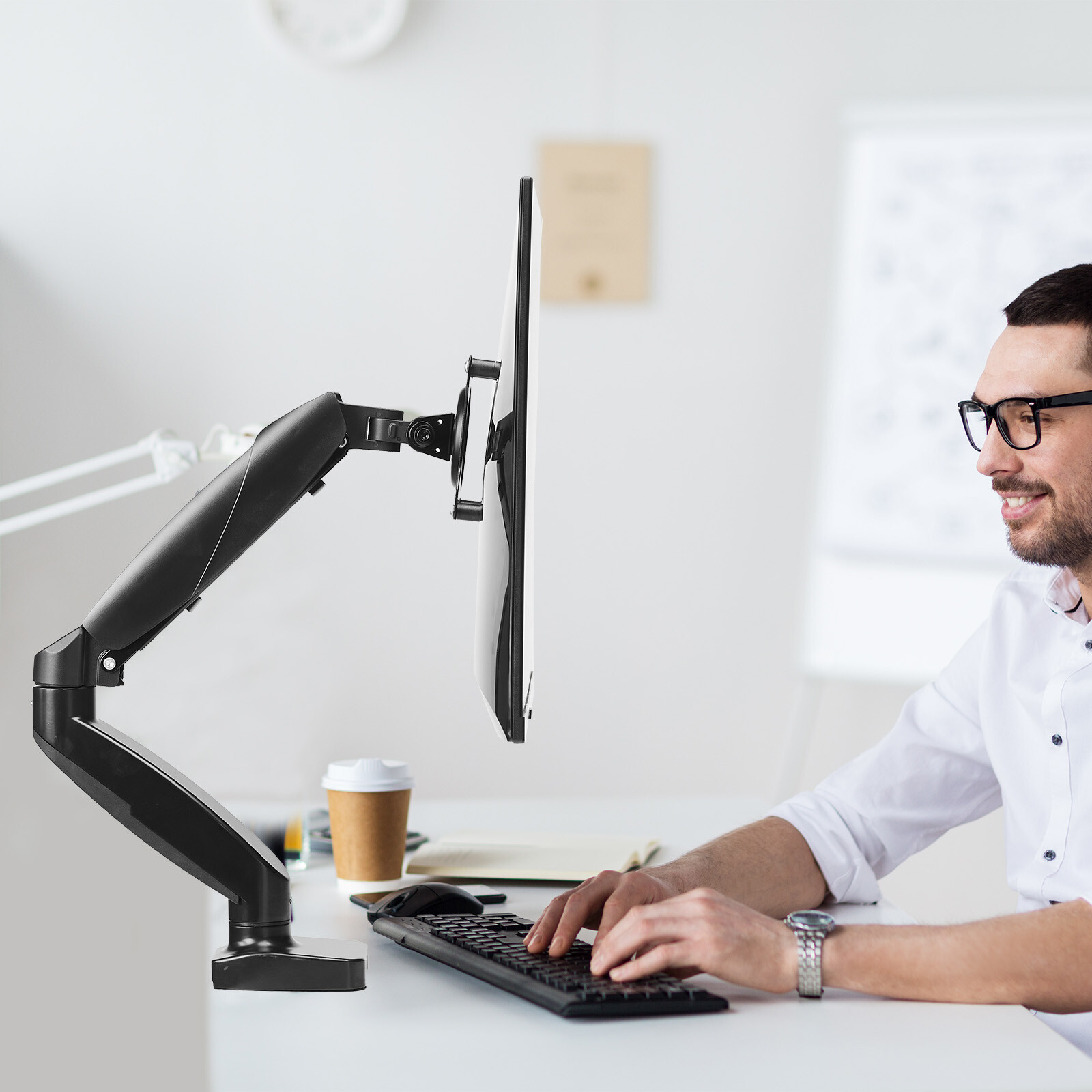 Modern Design Adjustable Gas Spring Single Monitor Mount for 15-27" Screens