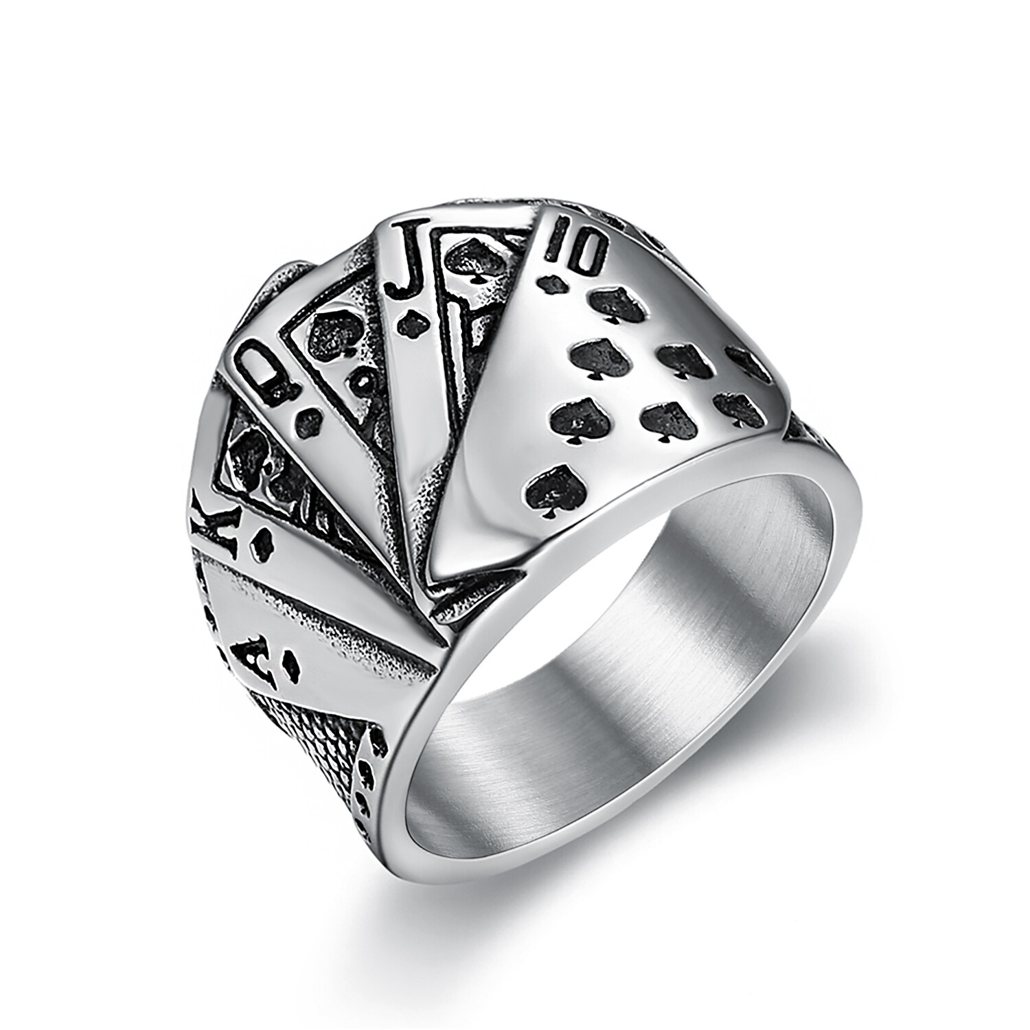 Stainless Steel Casino Lucky Poker Ring Size 7-13 Men Fashion Jewelry