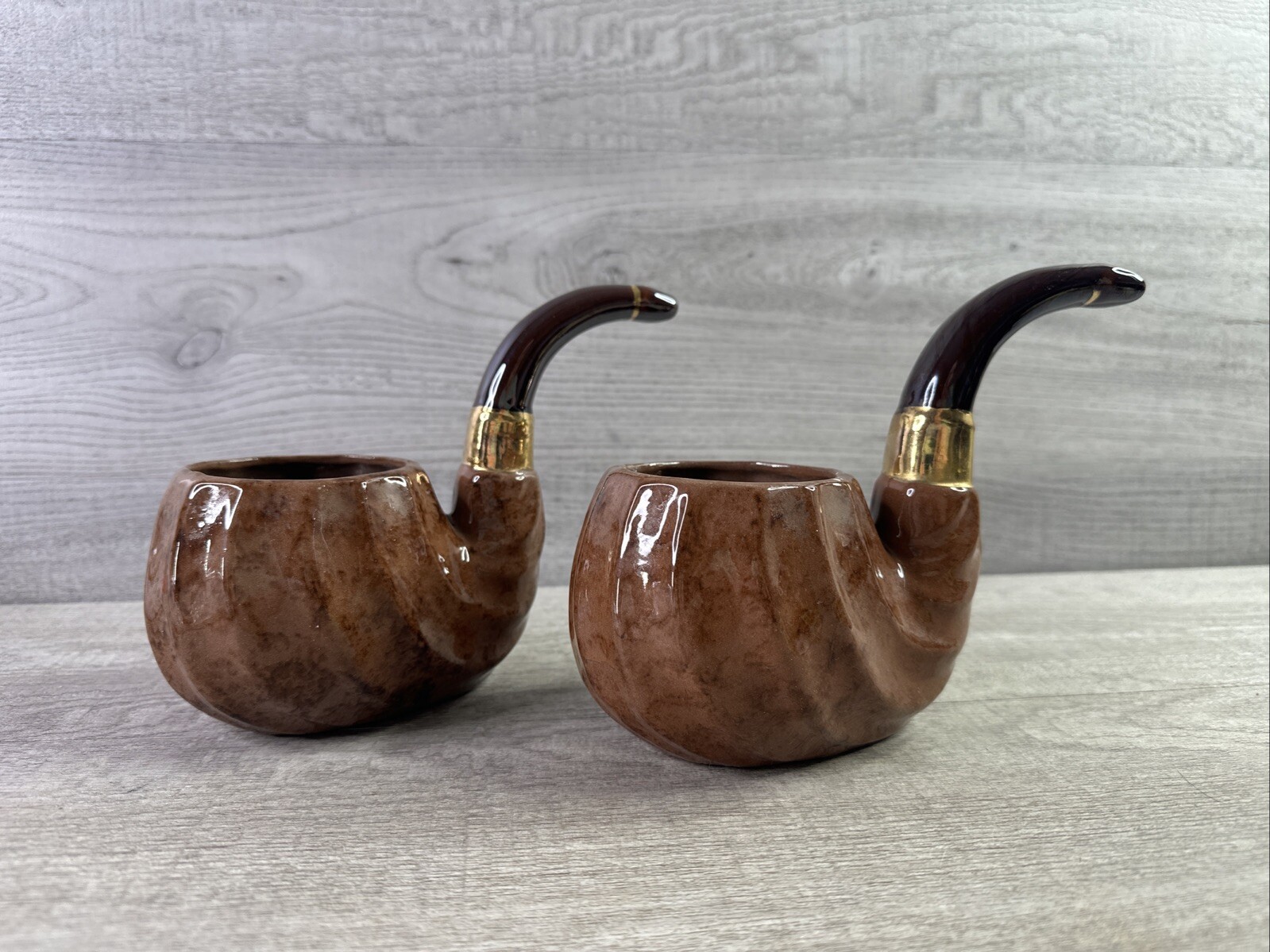 Set Of 2 Rubens Original Smoking Pipe Shaped Planter Decor Ceramic Glaze w/Tag
