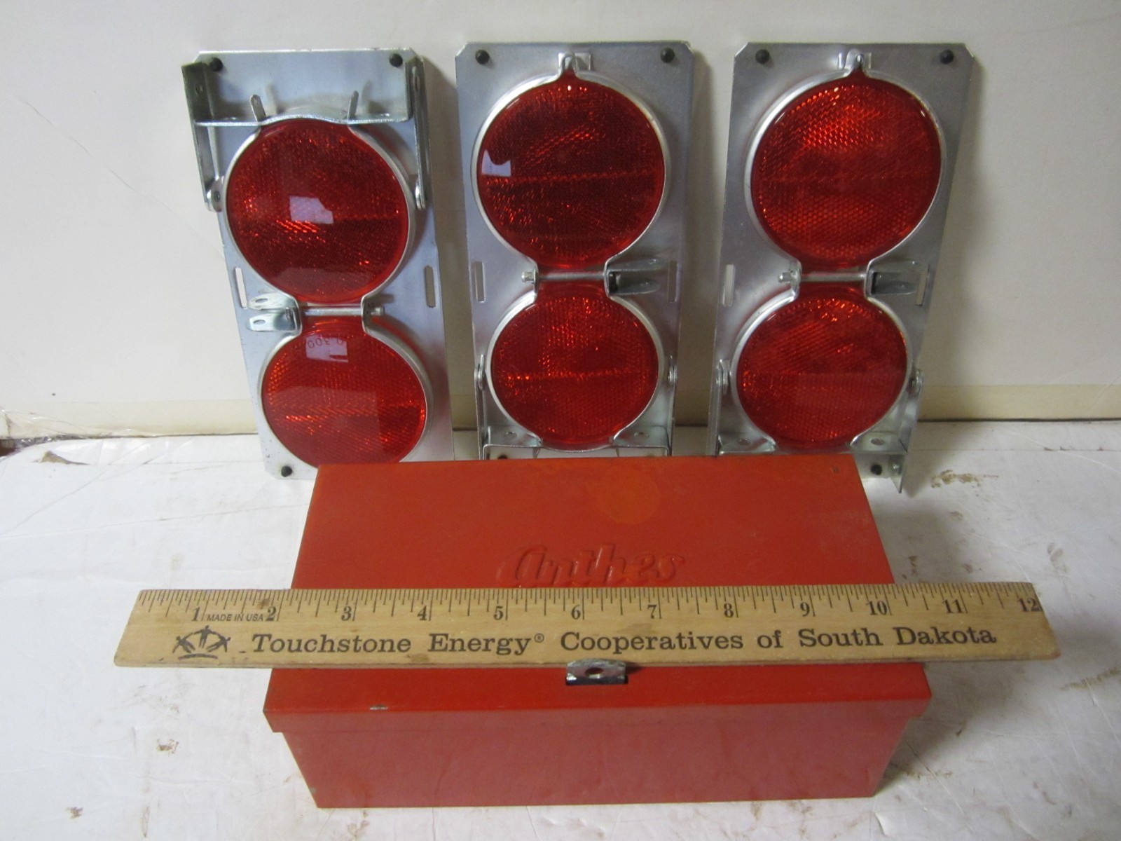 Vintage Anthes Reflector Set 3 Pc Fold Out Metal Case Road Emergency Warning
