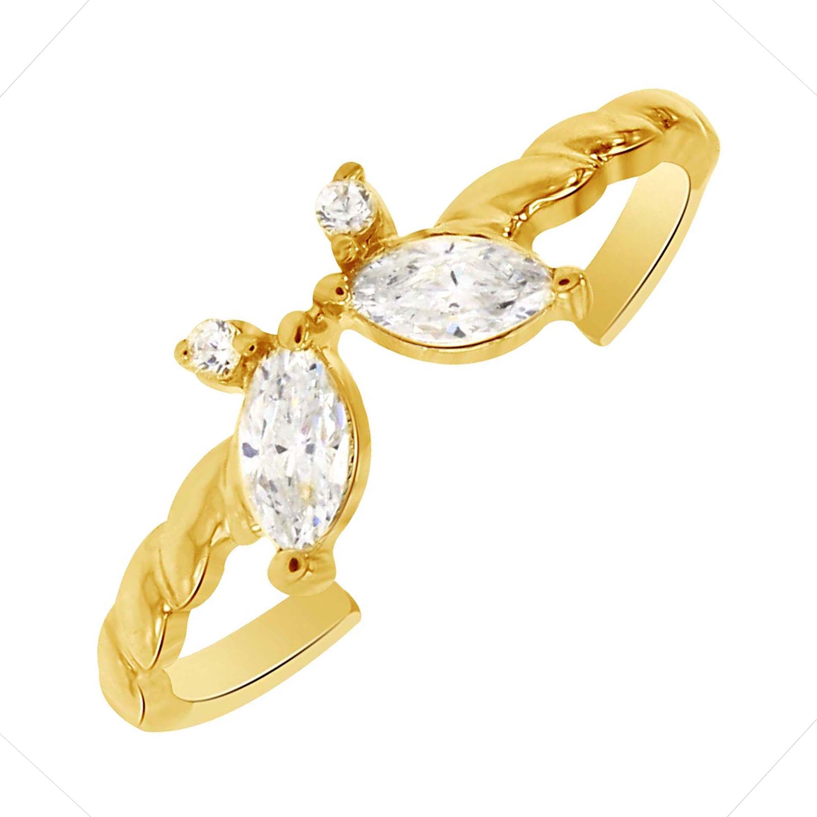Butterfly Adjustable Toe Ring Simulated Diamond 10K Yellow Gold