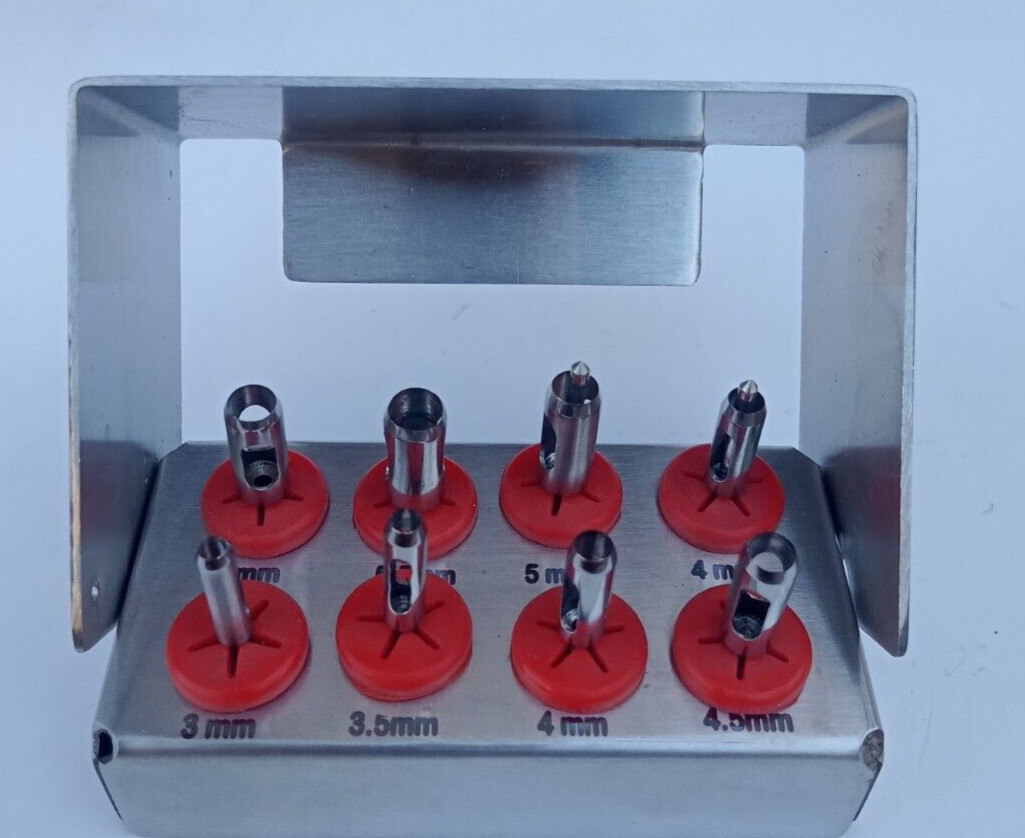Tissue Punch Drill Kit 8Pcs with Bur Stand – Dental Lab Tools CE
