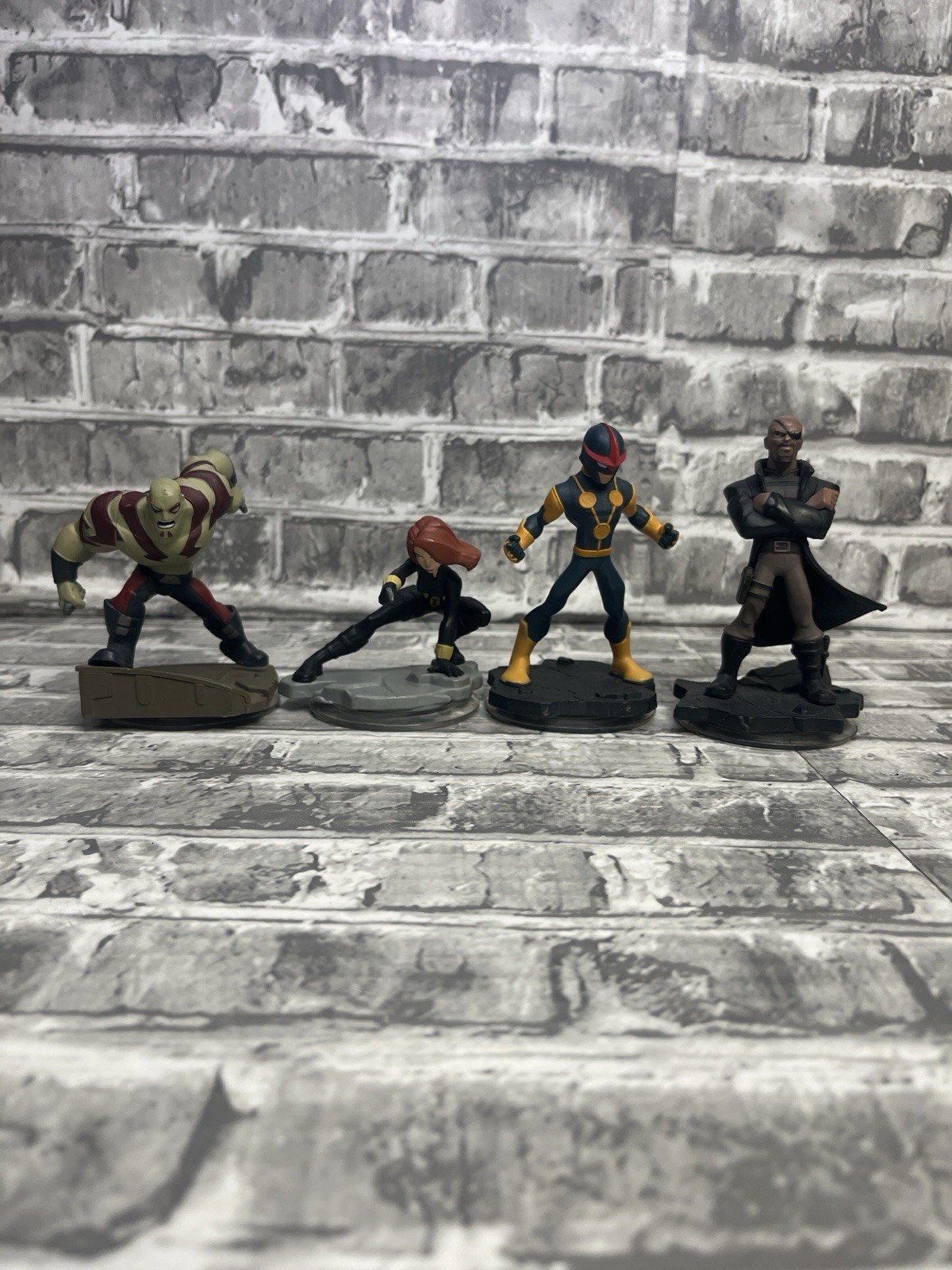Lot Of 4 Disney Infinity 2.0 Marvel Figures Nova Nick Fury Black Widow Drax