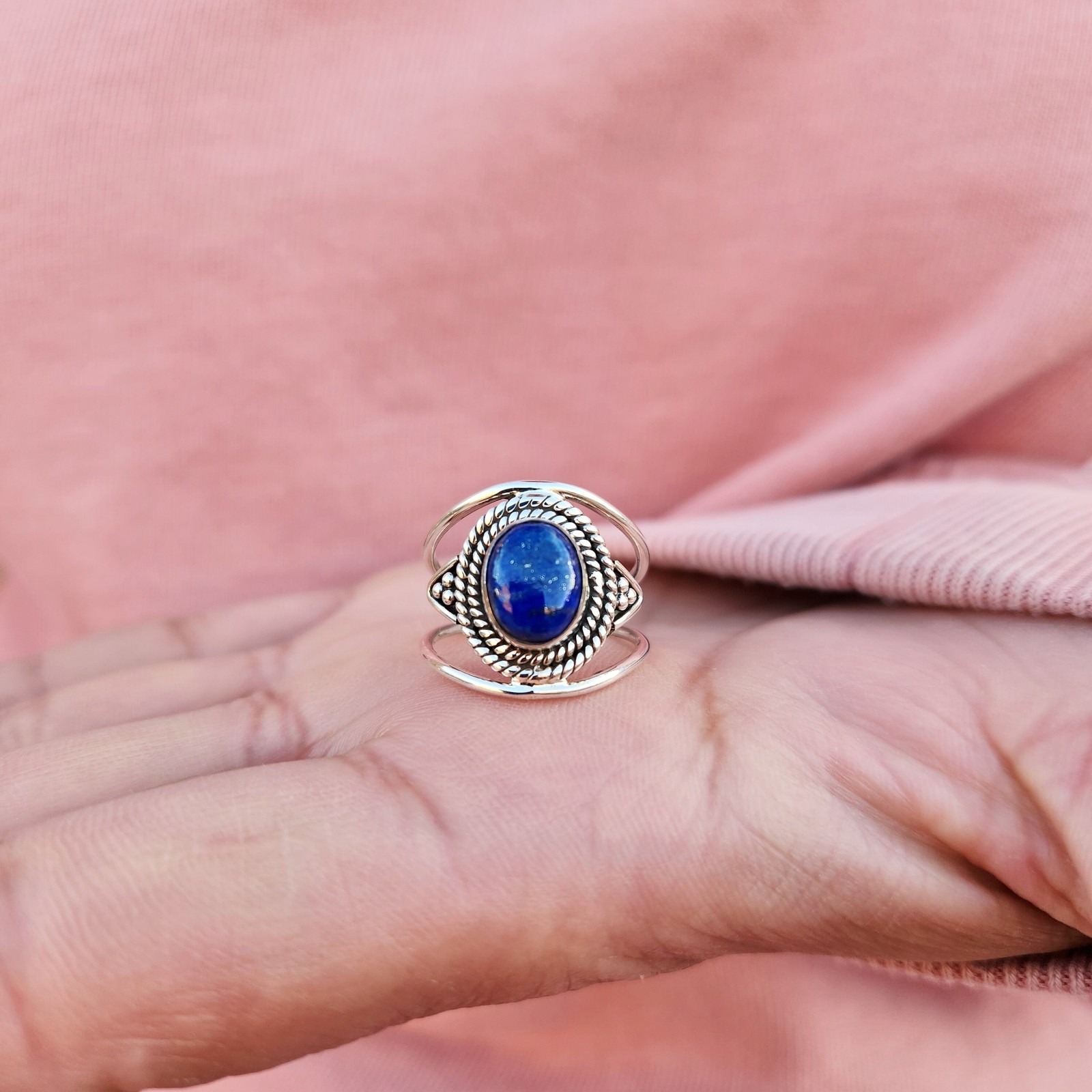 Genuine Lapis Lazuli Ring 925 Sterling Silver Statement Ring Lapis Gemstone Ring
