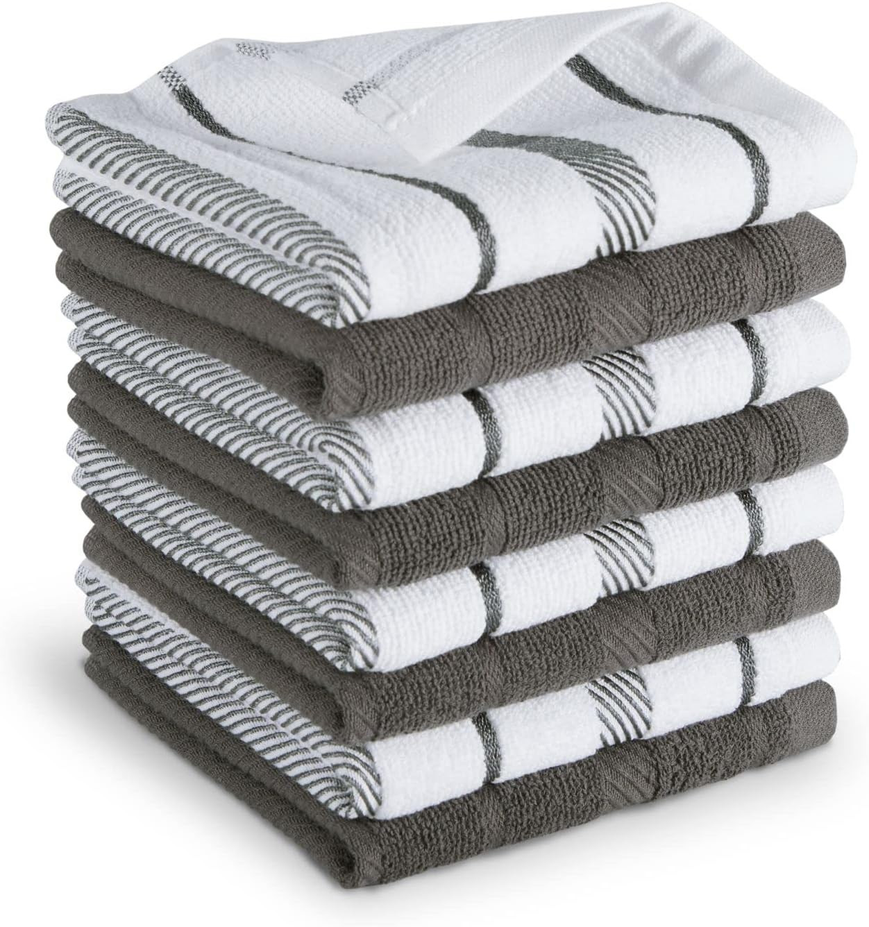 Albany Dishcloth 8 Pack Set, Charcoal Grey/White, 12"X12"