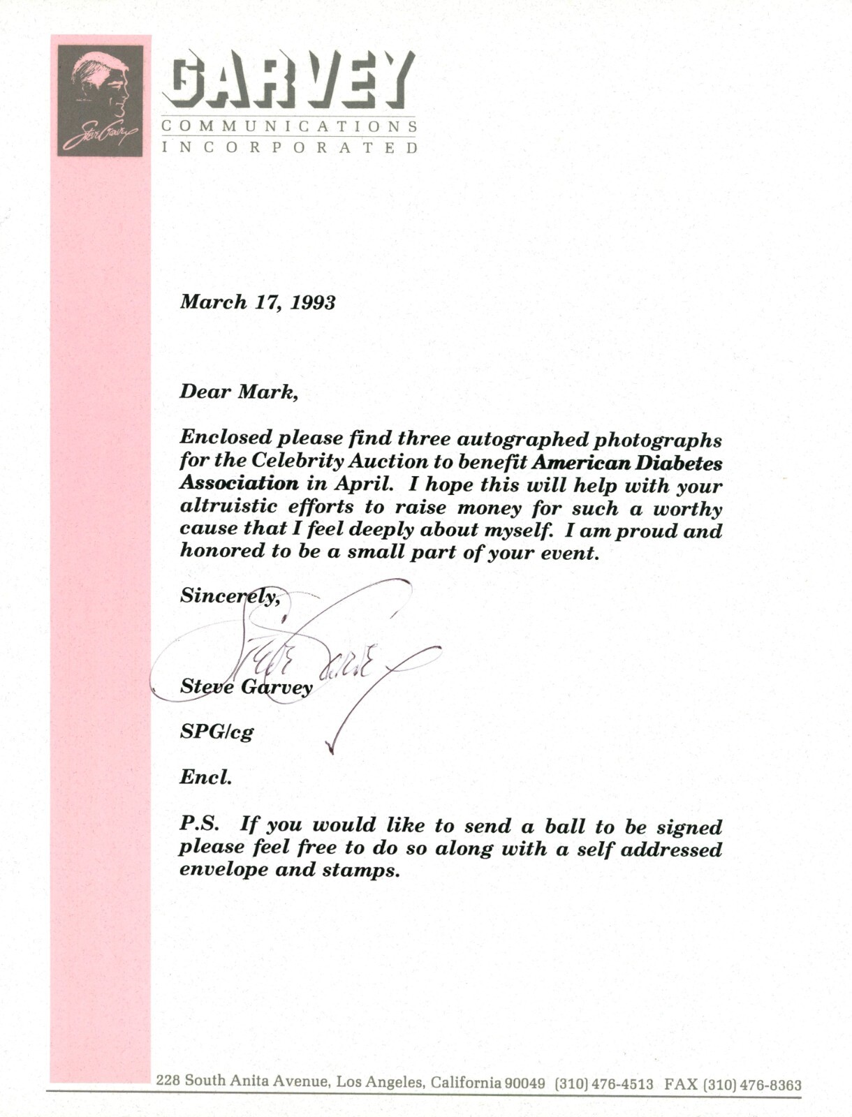 Steve Garvey Signed Letter