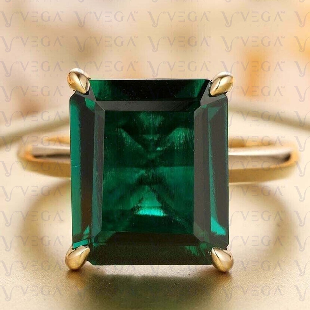6.00Ct Emerald Natural Emerald & Diamond 100% 14k SOLID Yellow Gold Wedding Ring
